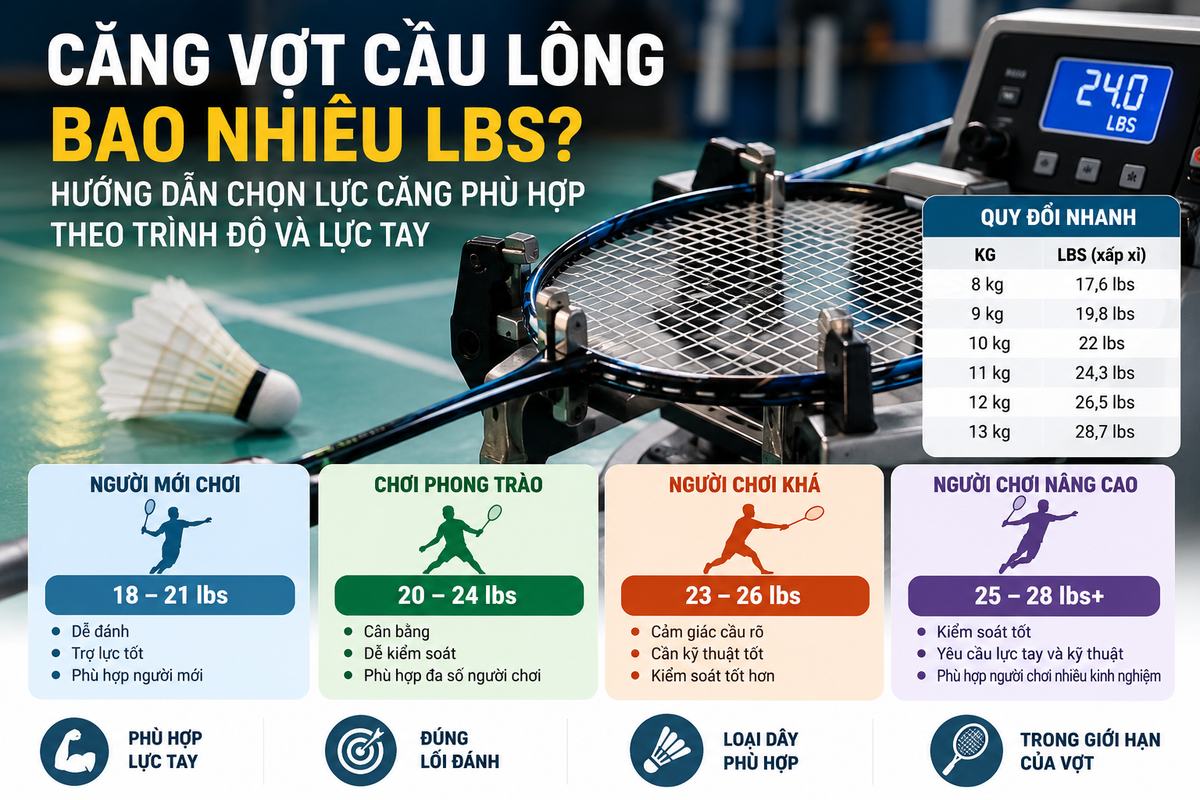 Căng vợt cầu lông bao nhiêu lbs? Cách chọn lực căng phù hợp 2 Căng vợt cầu lông bao nhiêu lbs?